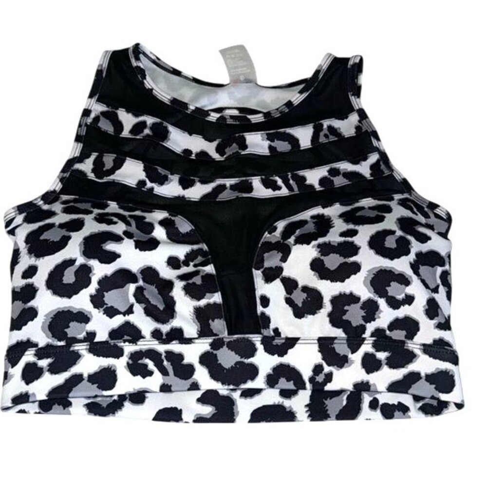 Leopard Print Mesh Insert Crop Top Xl - image 2